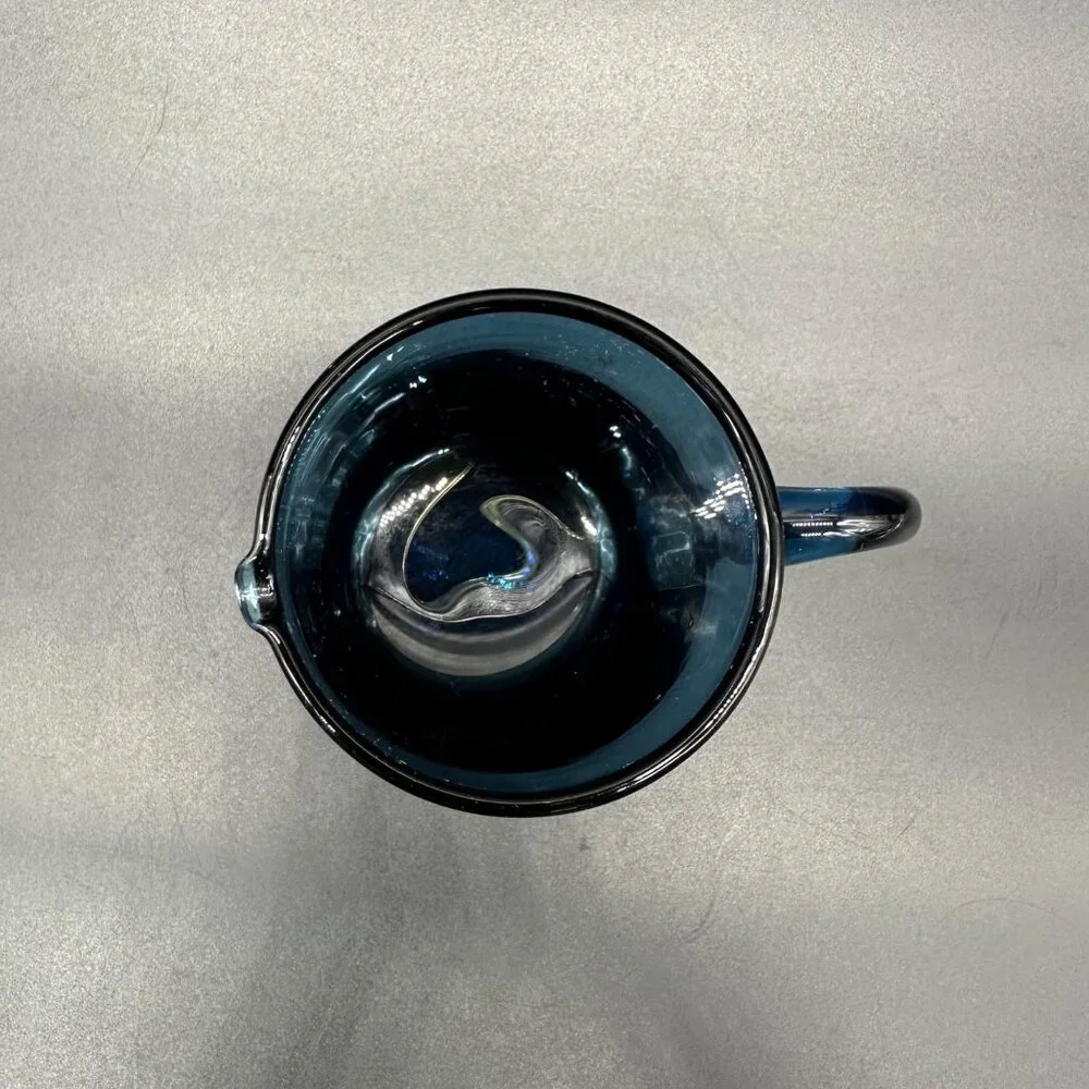 Vintage Hand Blown Blue Glass Pitcher Creamer Spout Applied Handle Art Glass - Picture 6 of 9